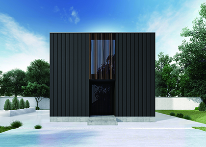 ガルバリウム鋼板と木格子の家